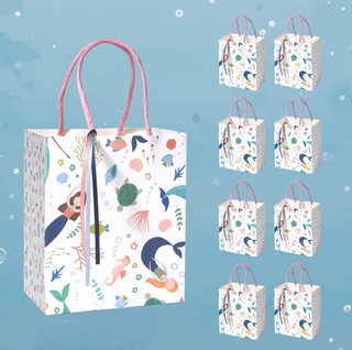 Pastel Gift Paper Bags with Mermaid & Sea Animals (8pcs)