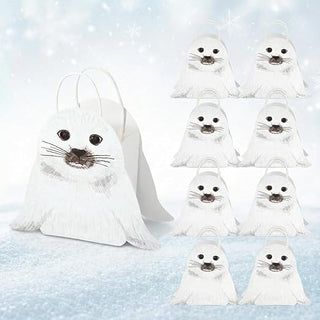 White seal face gift bag set: 8 cone bags with handles