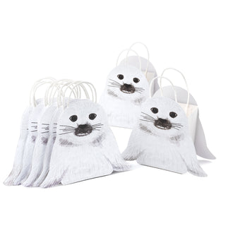 Assorted white seal face cone gift bags with handles, stacked