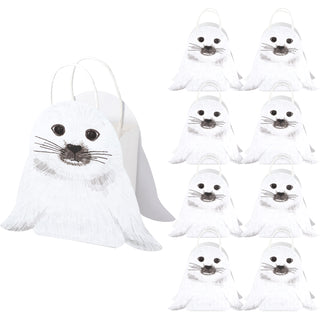 White seal face gift bag set: cone bags with handles, 8-pack