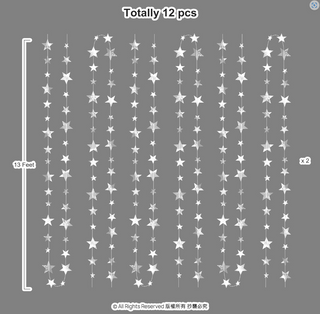 12-piece silver star garlands kit, hanging star strand set