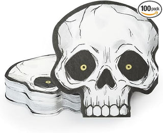 Skull paper napkins with black-and-white skull design, folded in a 100-count pack