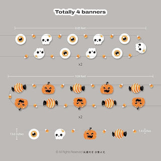 Skull Pumpkin Candy Banner Halloween Decorations (4pcs)