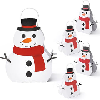 Snowman gift bag set of four white tote bags with black top hats and red scarves