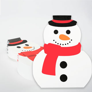 Snowman paper napkins, red scarf and black hat, white with orange nose and buttons
