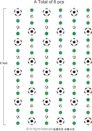 6 ft soccer garland with soccer ball cutouts and green circle links on strands