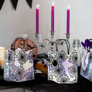 Spiderweb Iridescent Gift Bags for Spooky Halloween Supplies (8pcs)