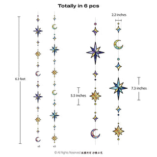 Star and moon garland decoration set size diagram with hanging length measurements