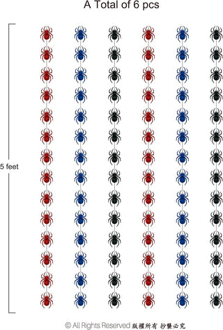 Spider garland strip showing repeating red, blue, and black spider web icons
