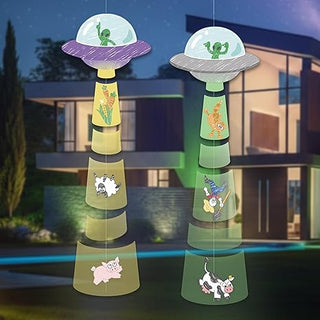 UFO alien hanging garland with light gray UFOs, purple accents, and green alien character strips