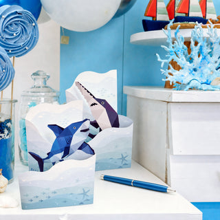 Undersea greeting card with envelope featuring blue sea animals, plus sticker pieces