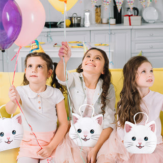 White Cat Gift Bags for Birthday & Baby Shower Parties (4 Pcs)