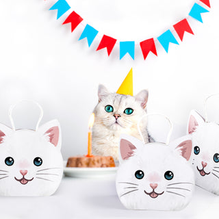 White Cat Gift Bags for Birthday & Baby Shower Parties (8 Pcs)