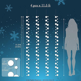 White hanging garland size: 4 pcs, 11.5 ft; oval drops measurement graphic.