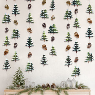Snowy Pine Tree Garland green trees pinecones winter woodland parties Christmas celebrations winter birthdays decor seasonal celebrations