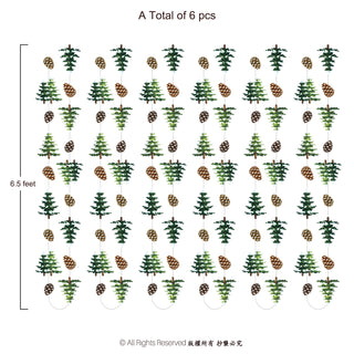 Pine tree and pinecone garland layout showing 6 pieces and 6.5 feet length