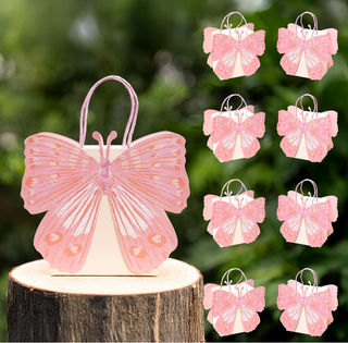 Pink butterfly-shaped gift bags with handles, set of 8 shown