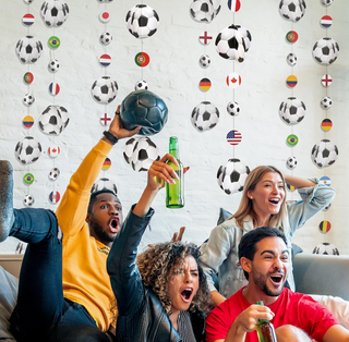 Soccer ball 3D hanging garland with flag discs, decorative party string