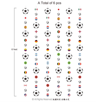 Soccer ball garland layout diagram, 6 pieces, 6 ft hanging length
