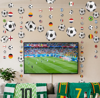 Soccer ball 3D garland streamers with flag discs, party wall decoration