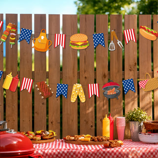 BBQ Party Banner with Hot Dog, Burger and Ribs Garland