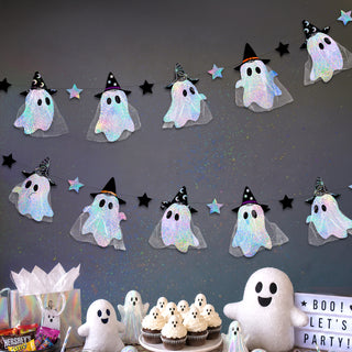 Iridescent Ghost Banner, Cute Ghost Garland, Spooky One Party Decoration, Hanging Halloween Decorations