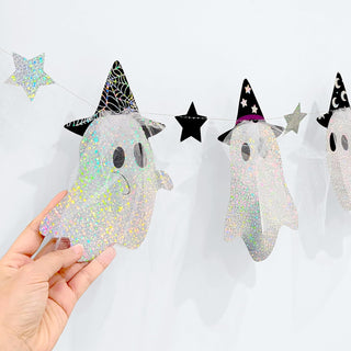 Iridescent Ghost Banner, Cute Ghost Garland, Spooky One Party Decoration, Hanging Halloween Decorations