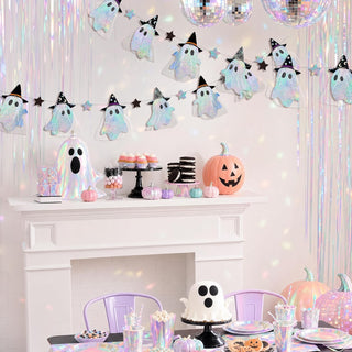 Iridescent Ghost Banner, Cute Ghost Garland, Spooky One Party Decoration, Hanging Halloween Decorations