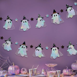 Iridescent Ghost Banner, Cute Ghost Garland, Spooky One Party Decoration, Hanging Halloween Decorations