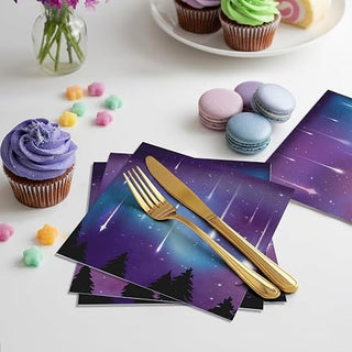 Lifestyle view of a celebration table featuring galaxy design disposable napkins 4   