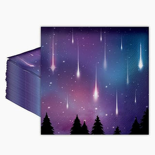 Pack of 100 disposable paper napkins featuring vibrant galaxy design with stars, nebulae, and planets, perfect for space-themed parties and events 1