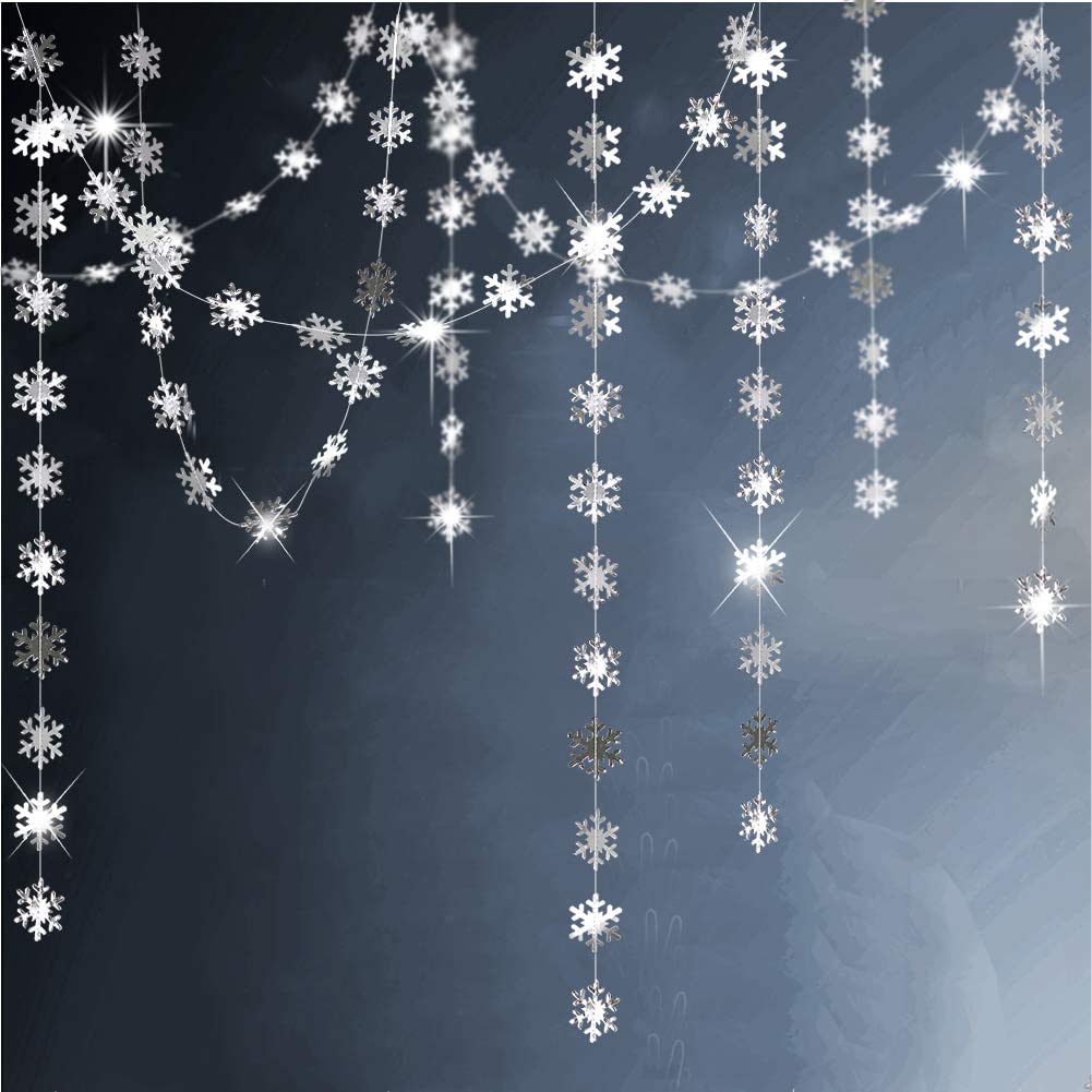Let it Snow Winter Wonderland Party Chrismas Banner Paper White Snowflakes  Garland Hanging For Frozen Birthday Party Decorations