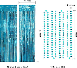 Foil Fringe Curtain Backdrops and Circle Garlands Set in Teal Blue (6pcs) 7