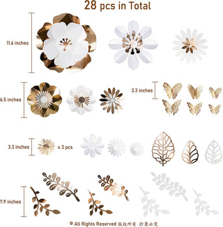 3D Floral Wall Stickers in Gold And White (28pcs) 6