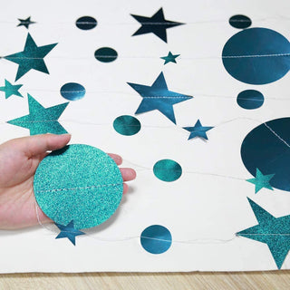 3pcs Glitter Teal Blue Star Circle Garland Party Decoration 2