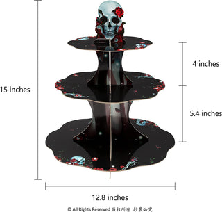 Red Rose Skull Cupcake Stand 3-tier for Halloween Party 8