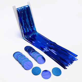 Foil Fringe Curtain Backdrops and Circle Garlands Set in Blue (6pcs) 8