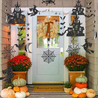 Glitter Black Halloween Party Garland Kit Birthday Decorations Hanging Witch Bat Spider 2