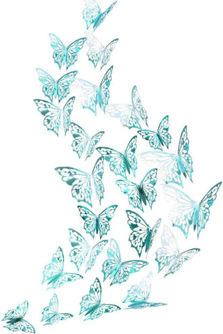 Teal blue 3D butterfly wall stickers in a cluster with different sizes