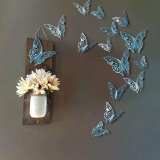 Teal blue 3D butterfly wall stickers for home decor on a wall