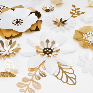 3D Floral Wall Stickers in Gold And White (28pcs) 5