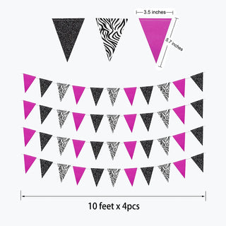 Zebra Bunting Banner with Black White and Rose (4pcs) 5