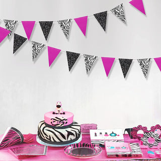 Zebra Bunting Banner with Black White and Rose (4pcs) 3