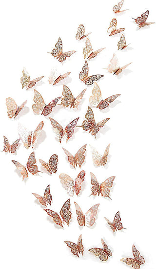 3D Rose Gold Butterfly Wall Stickers (Rose Gold C) 3