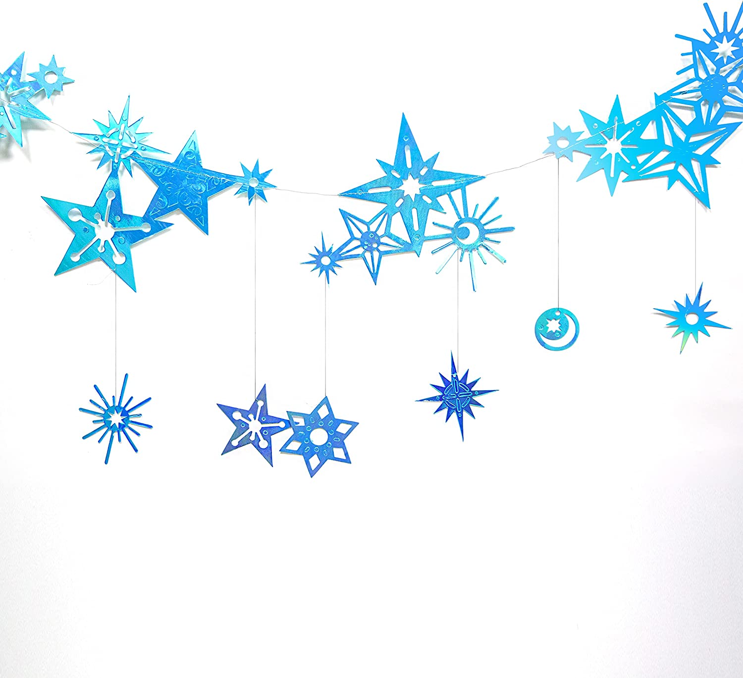 Iridescent Twinkle Little Star Moon Garland Holographic Hanging