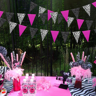 Zebra Bunting Banner with Black White and Rose (4pcs) 2