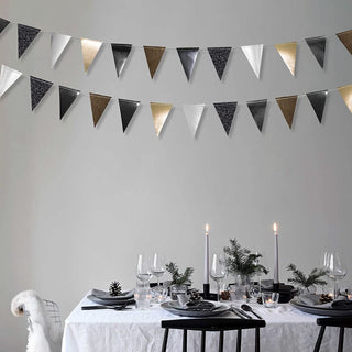 4pcs Glitter Black Shiny Gray Silver Champagne Coffee Triangle Flag Party Banner 6