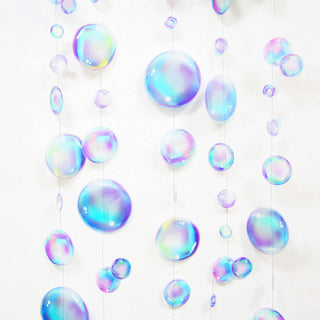 Purple and blue bubble garland strands with iridescent clear bubble ornaments mermaid party decoration