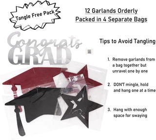 Graduation cap banner set packaging with instruction tips for avoiding tangle