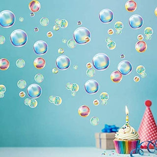Iridescent bubble wall decal stickers with rainbow soap-bubble circles in various sizes